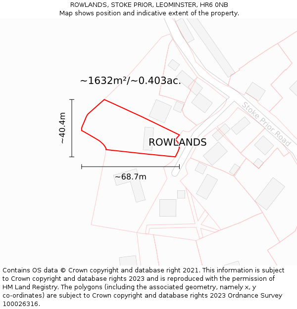 ROWLANDS, STOKE PRIOR, LEOMINSTER, HR6 0NB: Plot and title map