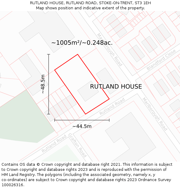 RUTLAND HOUSE, RUTLAND ROAD, STOKE-ON-TRENT, ST3 1EH: Plot and title map