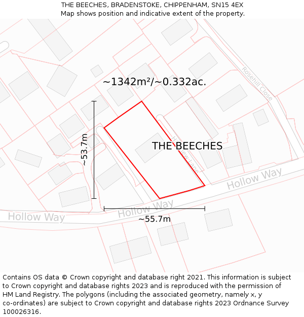 THE BEECHES, BRADENSTOKE, CHIPPENHAM, SN15 4EX: Plot and title map