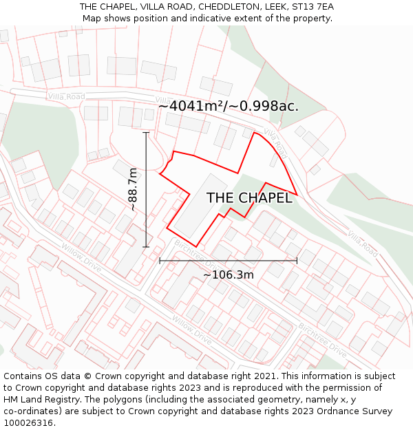 THE CHAPEL, VILLA ROAD, CHEDDLETON, LEEK, ST13 7EA: Plot and title map