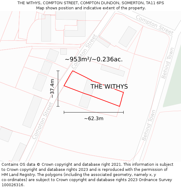 THE WITHYS, COMPTON STREET, COMPTON DUNDON, SOMERTON, TA11 6PS: Plot and title map