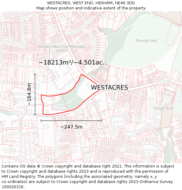 WESTACRES, WEST END, HEXHAM, NE46 3DD: Plot and title map