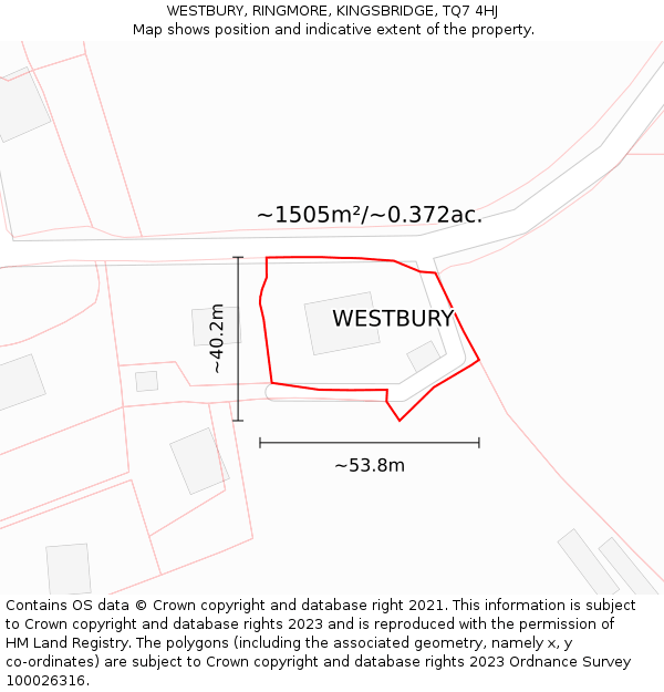 WESTBURY, RINGMORE, KINGSBRIDGE, TQ7 4HJ: Plot and title map