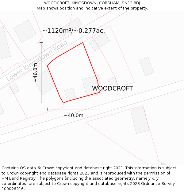 WOODCROFT, KINGSDOWN, CORSHAM, SN13 8BJ: Plot and title map