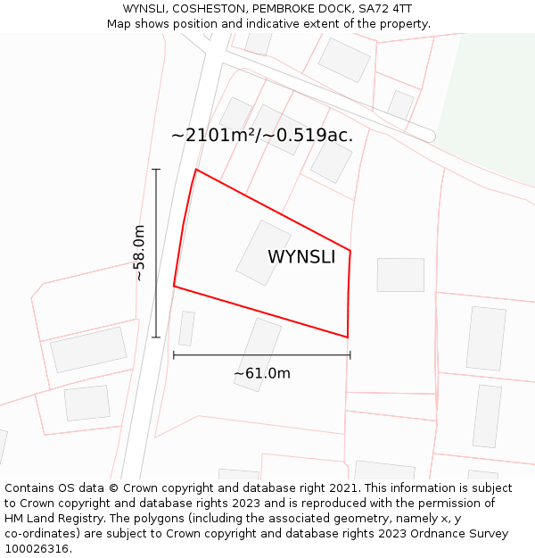 WYNSLI, COSHESTON, PEMBROKE DOCK, SA72 4TT: Plot and title map