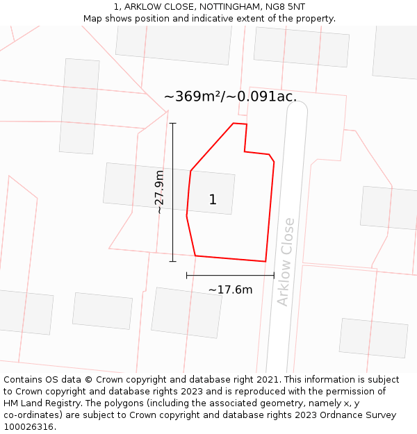 1, ARKLOW CLOSE, NOTTINGHAM, NG8 5NT: Plot and title map