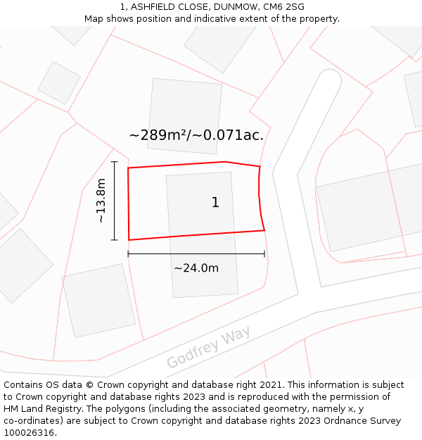 1, ASHFIELD CLOSE, DUNMOW, CM6 2SG: Plot and title map