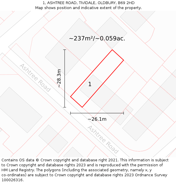 1, ASHTREE ROAD, TIVIDALE, OLDBURY, B69 2HD: Plot and title map