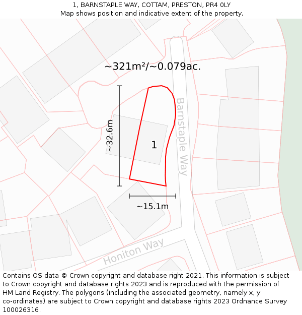 1, BARNSTAPLE WAY, COTTAM, PRESTON, PR4 0LY: Plot and title map