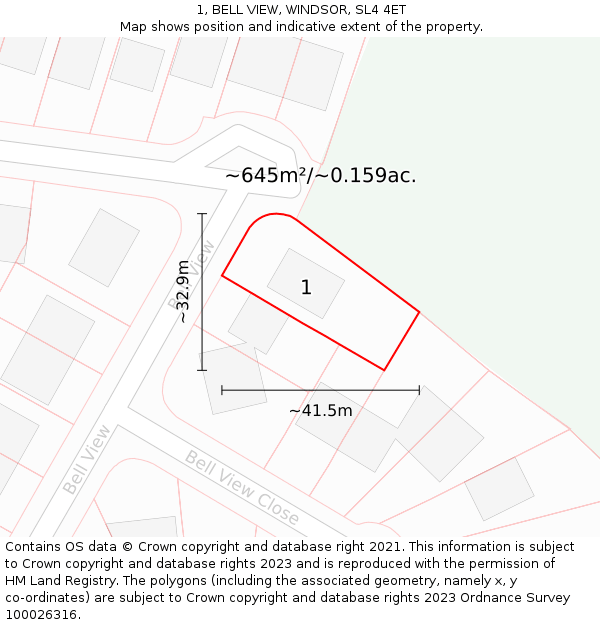 1, BELL VIEW, WINDSOR, SL4 4ET: Plot and title map