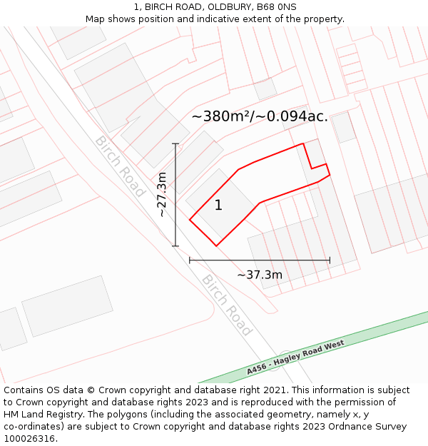 1, BIRCH ROAD, OLDBURY, B68 0NS: Plot and title map
