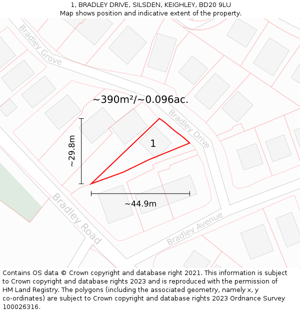 1, BRADLEY DRIVE, SILSDEN, KEIGHLEY, BD20 9LU: Plot and title map