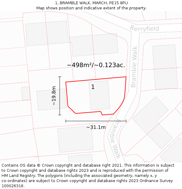 1, BRAMBLE WALK, MARCH, PE15 8PU: Plot and title map