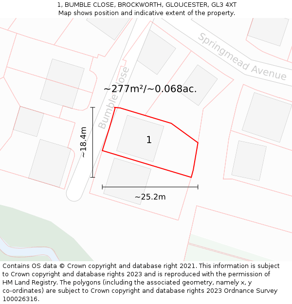 1, BUMBLE CLOSE, BROCKWORTH, GLOUCESTER, GL3 4XT: Plot and title map