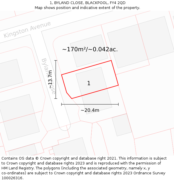 1, BYLAND CLOSE, BLACKPOOL, FY4 2QD: Plot and title map