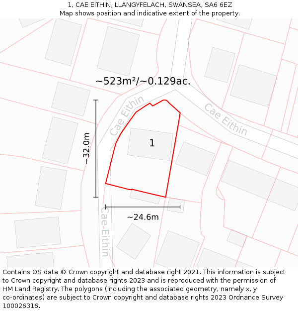 1, CAE EITHIN, LLANGYFELACH, SWANSEA, SA6 6EZ: Plot and title map