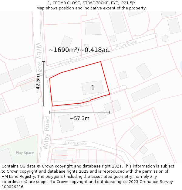 1, CEDAR CLOSE, STRADBROKE, EYE, IP21 5JY: Plot and title map