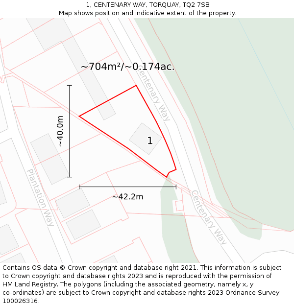 1, CENTENARY WAY, TORQUAY, TQ2 7SB: Plot and title map