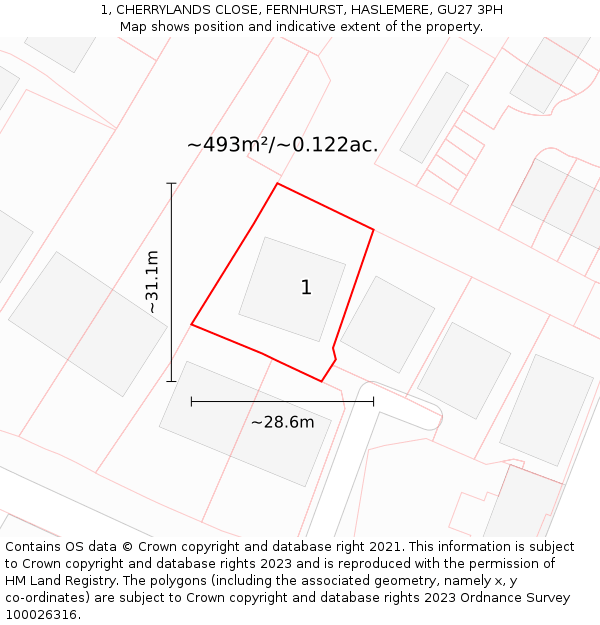 1, CHERRYLANDS CLOSE, FERNHURST, HASLEMERE, GU27 3PH: Plot and title map