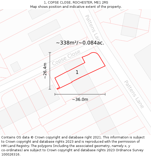 1, COPSE CLOSE, ROCHESTER, ME1 2RS: Plot and title map