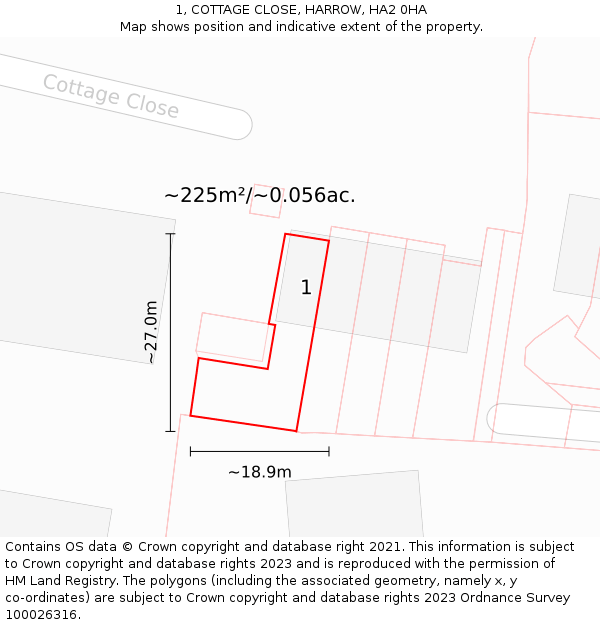 1, COTTAGE CLOSE, HARROW, HA2 0HA: Plot and title map