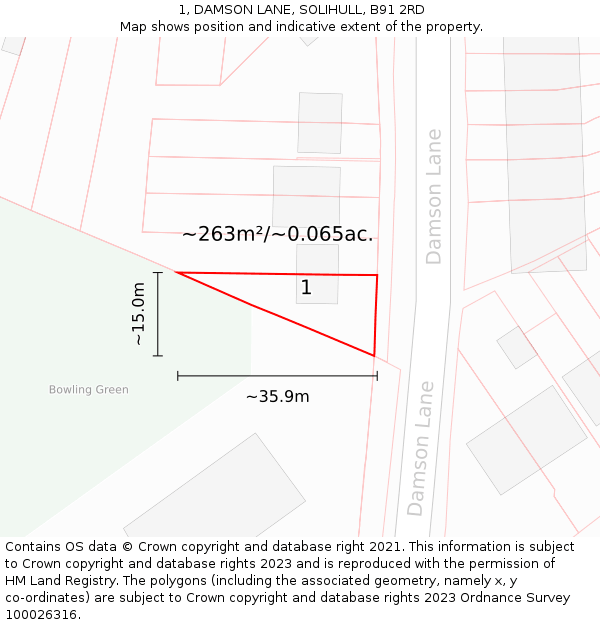 1, DAMSON LANE, SOLIHULL, B91 2RD: Plot and title map