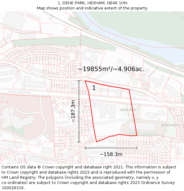 1, DENE PARK, HEXHAM, NE46 1HN: Plot and title map
