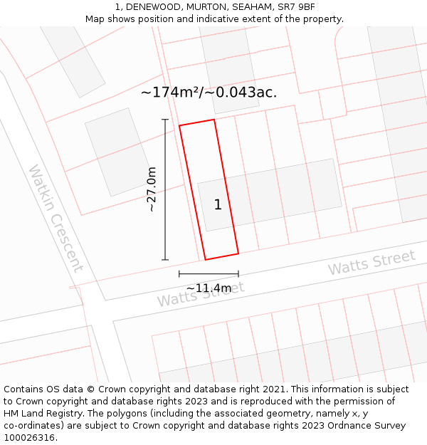 1, DENEWOOD, MURTON, SEAHAM, SR7 9BF: Plot and title map