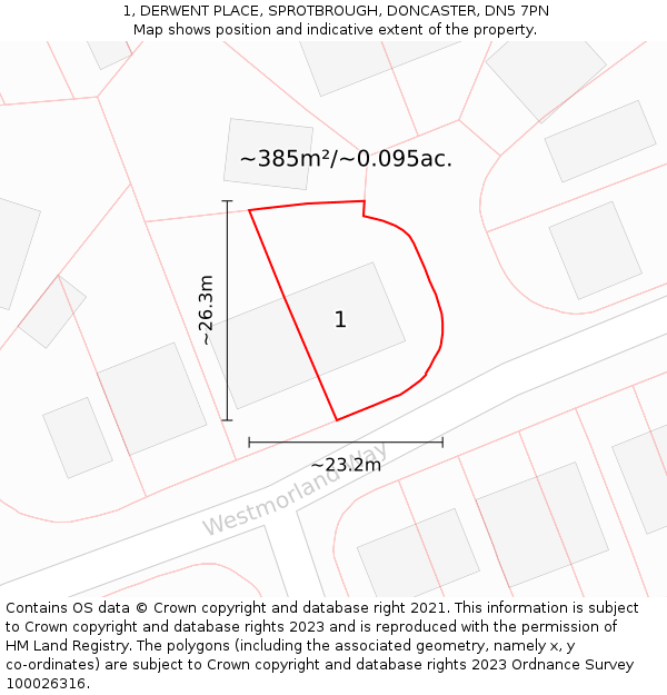 1, DERWENT PLACE, SPROTBROUGH, DONCASTER, DN5 7PN: Plot and title map