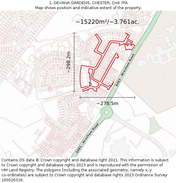 1, DEVANA GARDENS, CHESTER, CH4 7FA: Plot and title map