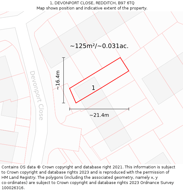 1, DEVONPORT CLOSE, REDDITCH, B97 6TQ: Plot and title map