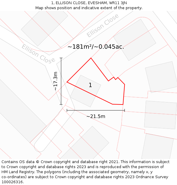 1, ELLISON CLOSE, EVESHAM, WR11 3JN: Plot and title map