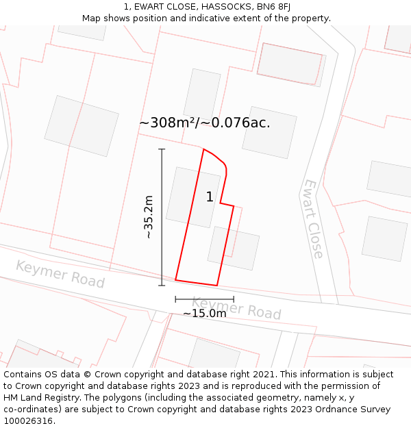 1, EWART CLOSE, HASSOCKS, BN6 8FJ: Plot and title map