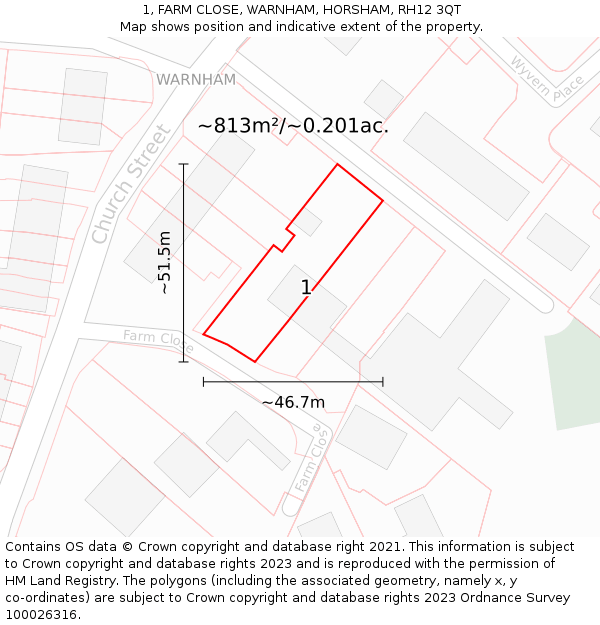 1, FARM CLOSE, WARNHAM, HORSHAM, RH12 3QT: Plot and title map