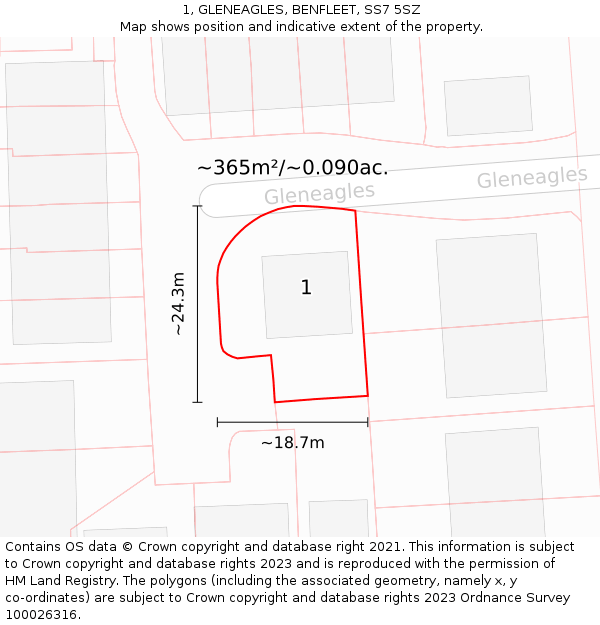 1, GLENEAGLES, BENFLEET, SS7 5SZ: Plot and title map