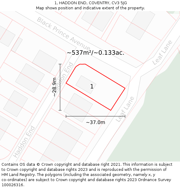 1, HADDON END, COVENTRY, CV3 5JG: Plot and title map