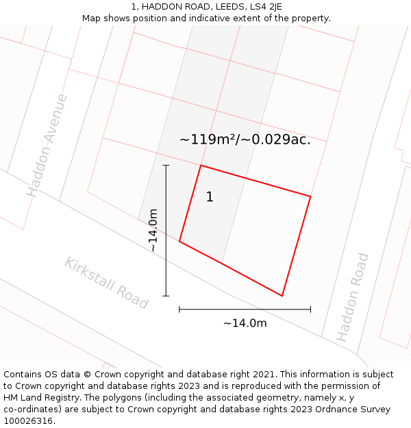 1, HADDON ROAD, LEEDS, LS4 2JE: Plot and title map