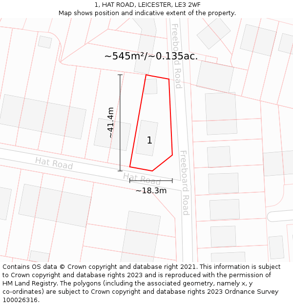 1, HAT ROAD, LEICESTER, LE3 2WF: Plot and title map