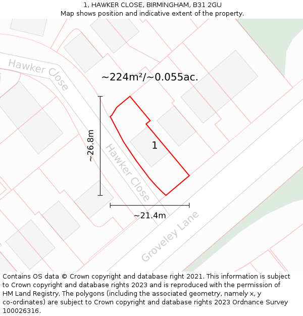 1, HAWKER CLOSE, BIRMINGHAM, B31 2GU: Plot and title map
