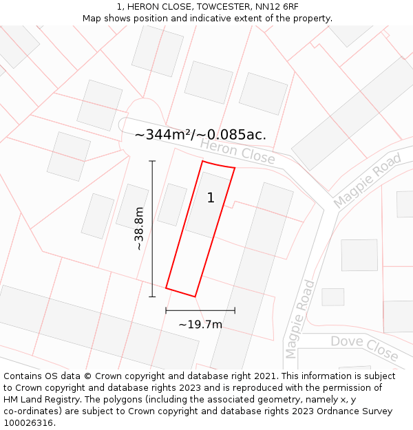 1, HERON CLOSE, TOWCESTER, NN12 6RF: Plot and title map