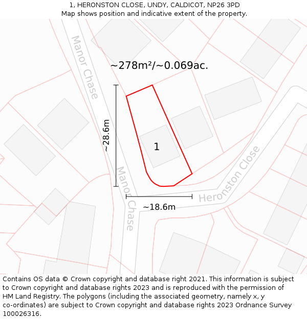 1, HERONSTON CLOSE, UNDY, CALDICOT, NP26 3PD: Plot and title map