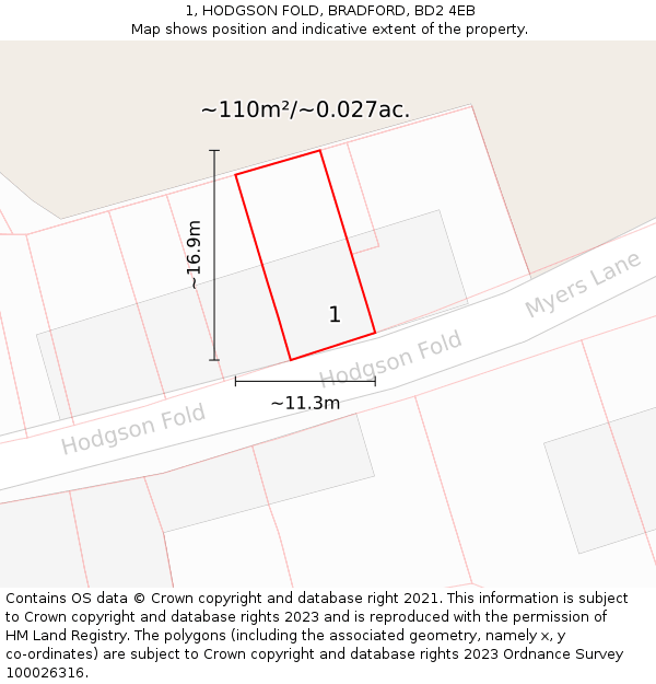 1, HODGSON FOLD, BRADFORD, BD2 4EB: Plot and title map