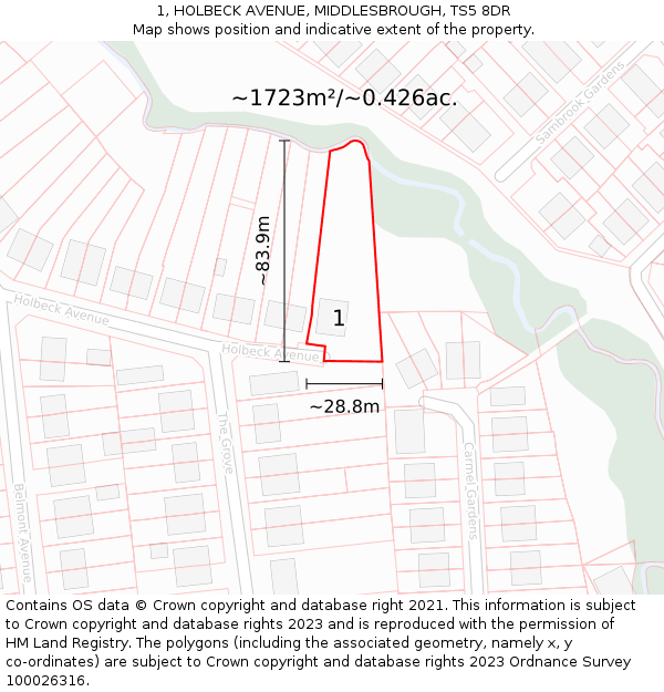 1, HOLBECK AVENUE, MIDDLESBROUGH, TS5 8DR: Plot and title map