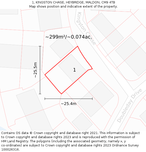 1, KINGSTON CHASE, HEYBRIDGE, MALDON, CM9 4TB: Plot and title map