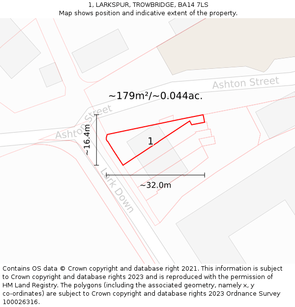 1, LARKSPUR, TROWBRIDGE, BA14 7LS: Plot and title map