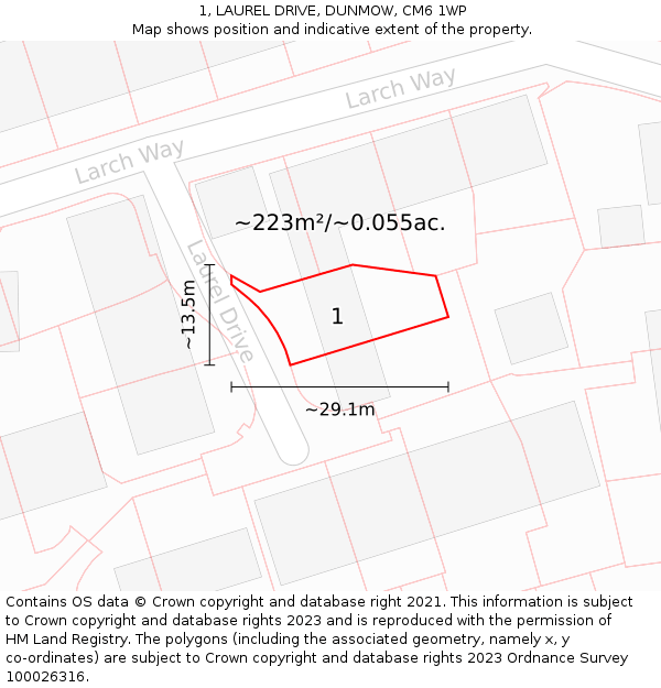 1, LAUREL DRIVE, DUNMOW, CM6 1WP: Plot and title map