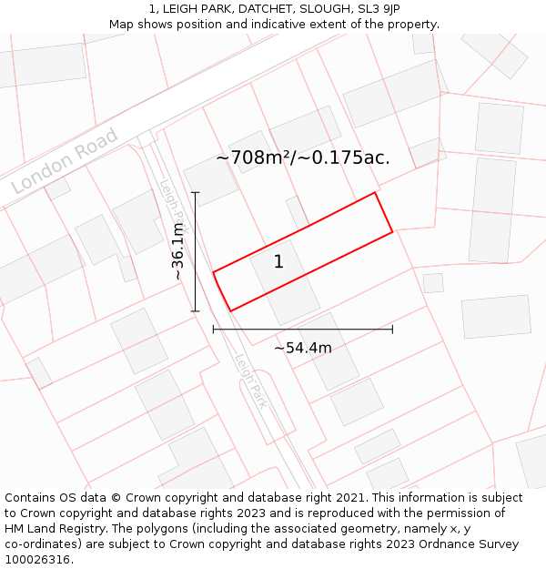 1, LEIGH PARK, DATCHET, SLOUGH, SL3 9JP: Plot and title map