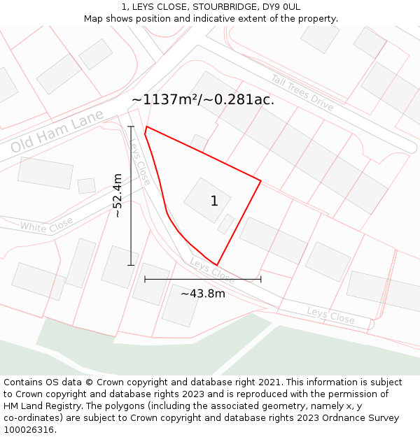 1, LEYS CLOSE, STOURBRIDGE, DY9 0UL: Plot and title map
