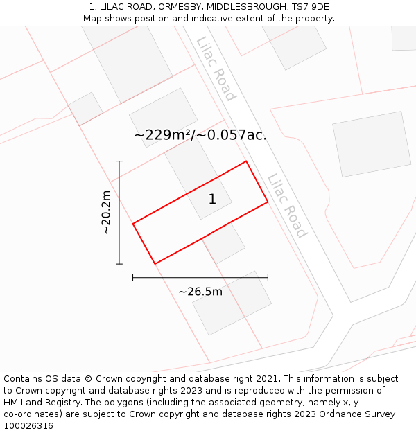 1, LILAC ROAD, ORMESBY, MIDDLESBROUGH, TS7 9DE: Plot and title map