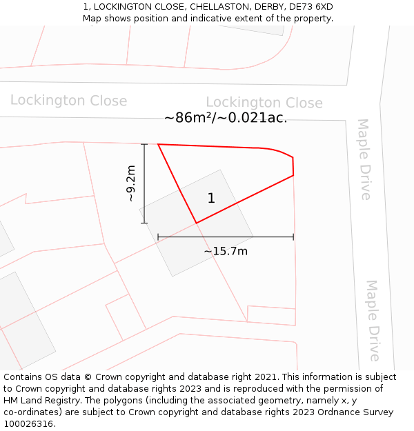 1, LOCKINGTON CLOSE, CHELLASTON, DERBY, DE73 6XD: Plot and title map